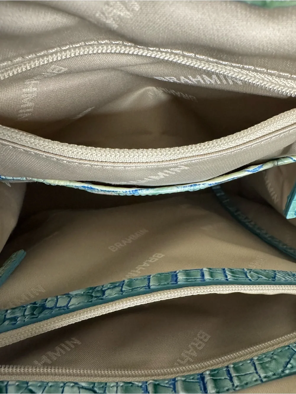 #304 Brahmin Caroline Seafoam Melbourne Embossed Leather Satchel Two-Way Bag